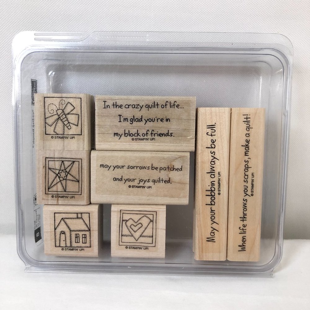 Stampin Up Wood Mounted Rubber Stamps Set of 8 Quilting Themed Scraps Stars NEW